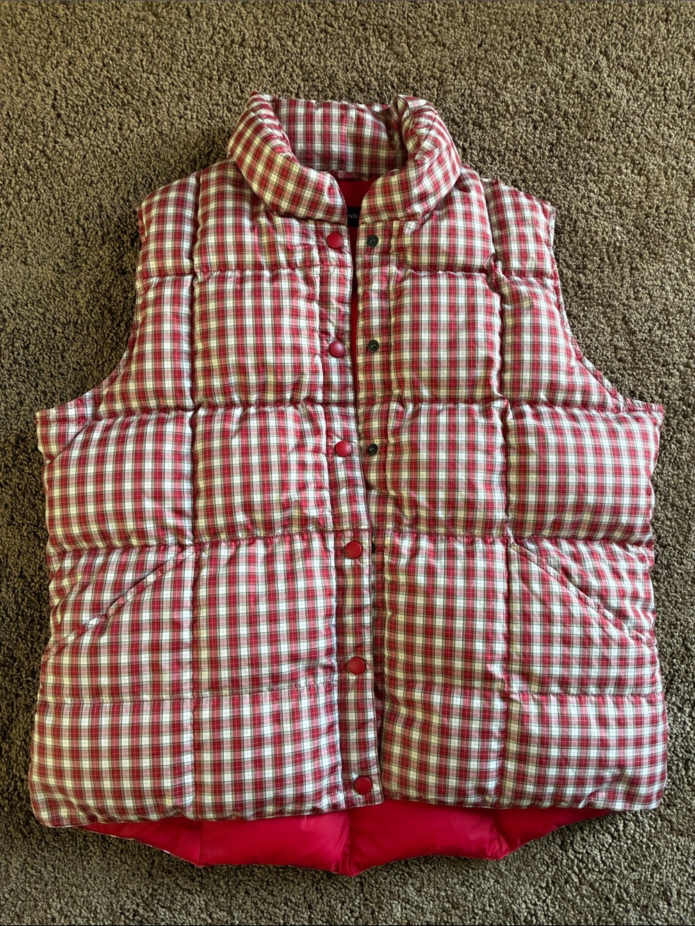 Lands' End Women’s Red down plaid vest L